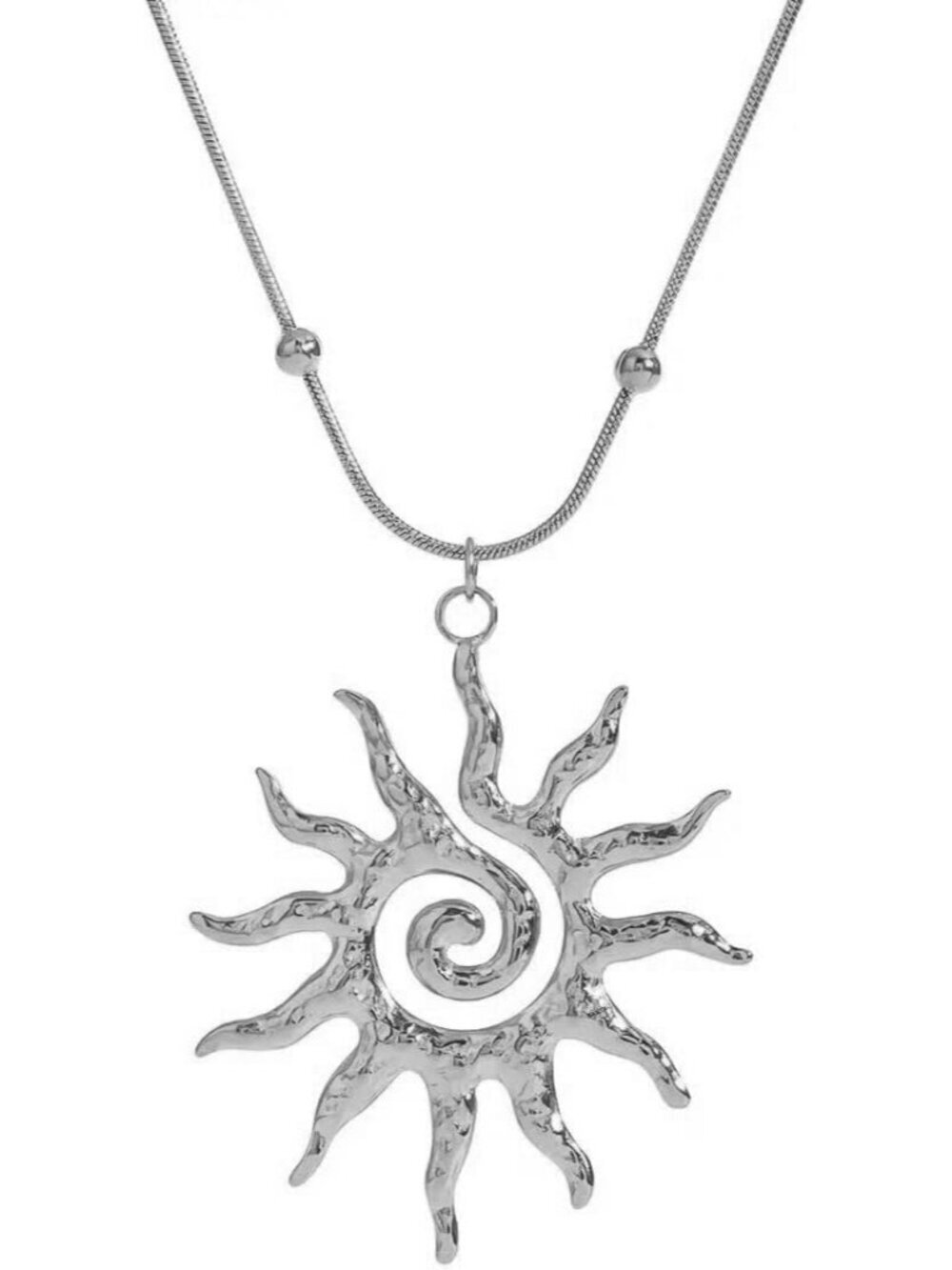 Women's Silver 1 Lobster Vintage Bohemian Unique Statement Sun Pendant Necklace